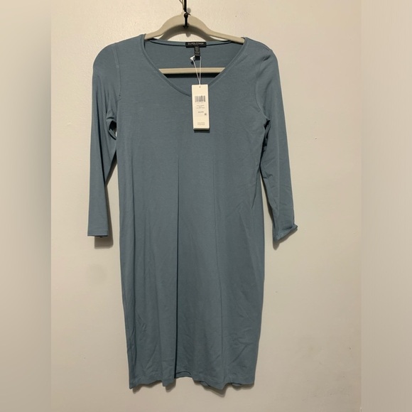 Eileen Fisher Viscose Stretch Jersey 3/4 Sleeve V-Neck Dress new with tags - Picture 7 of 8